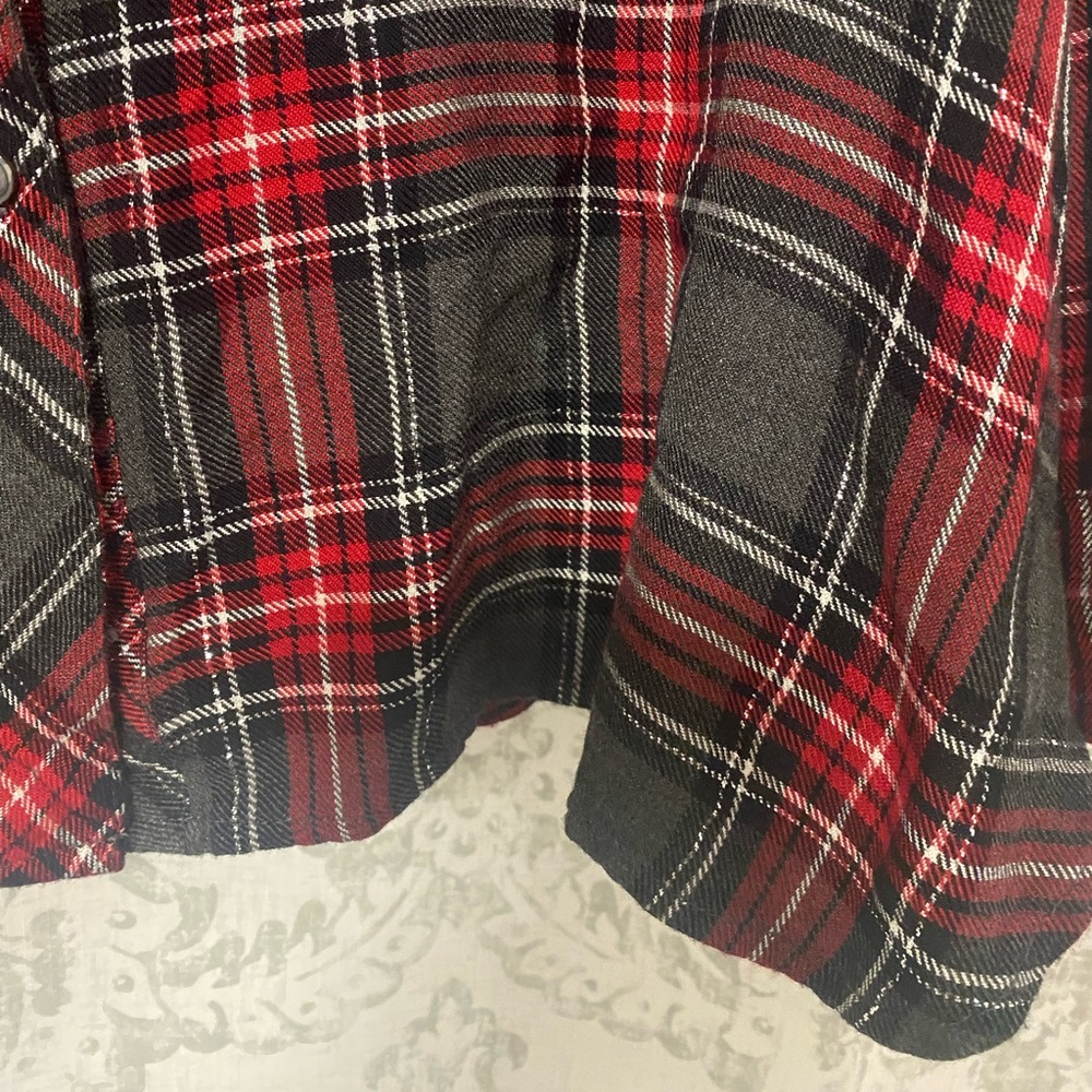 Intro Long Sleeve Button Up Plaid Flannel Top Red Gray Metallic Silver 3X - Picture 3 of 6